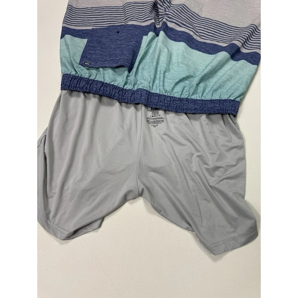 Hurley Surf Club Mens 2XL Swim Trunks Blue Grey Striped Lined Board Shorts Beach